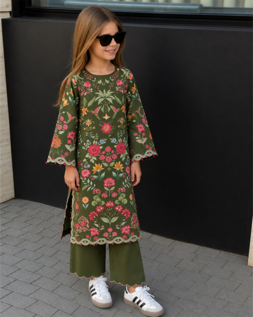 2 Piece – Printed Embroidered Suit